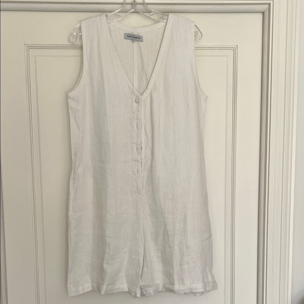 White Linen Sleeveless Jumpsuit